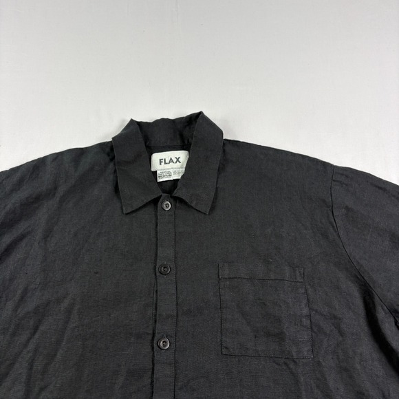 Flax Linen Shirt Womens M Black Jeanne Engelhart Button Up Short Sleeve Beach - Picture 2 of 7